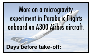 More on a microgravity experiment in Parabolic Flights onboard an A300 Airbus aircraft.
 Days before take-off: