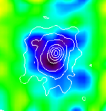 Carte SZ et contours X d'un amas de galaxie RXJ1347-1145