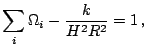 $\displaystyle \sum_{i}\Omega_{i}-\frac{k}{H^{2}R^{2}}=1\,\textrm{,}$